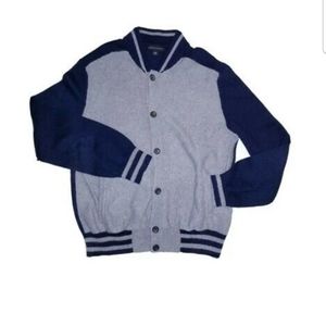 SOLD Banana Republic Men's LG Varsity Jacket Sweater Cardigan Navy Blue Gray